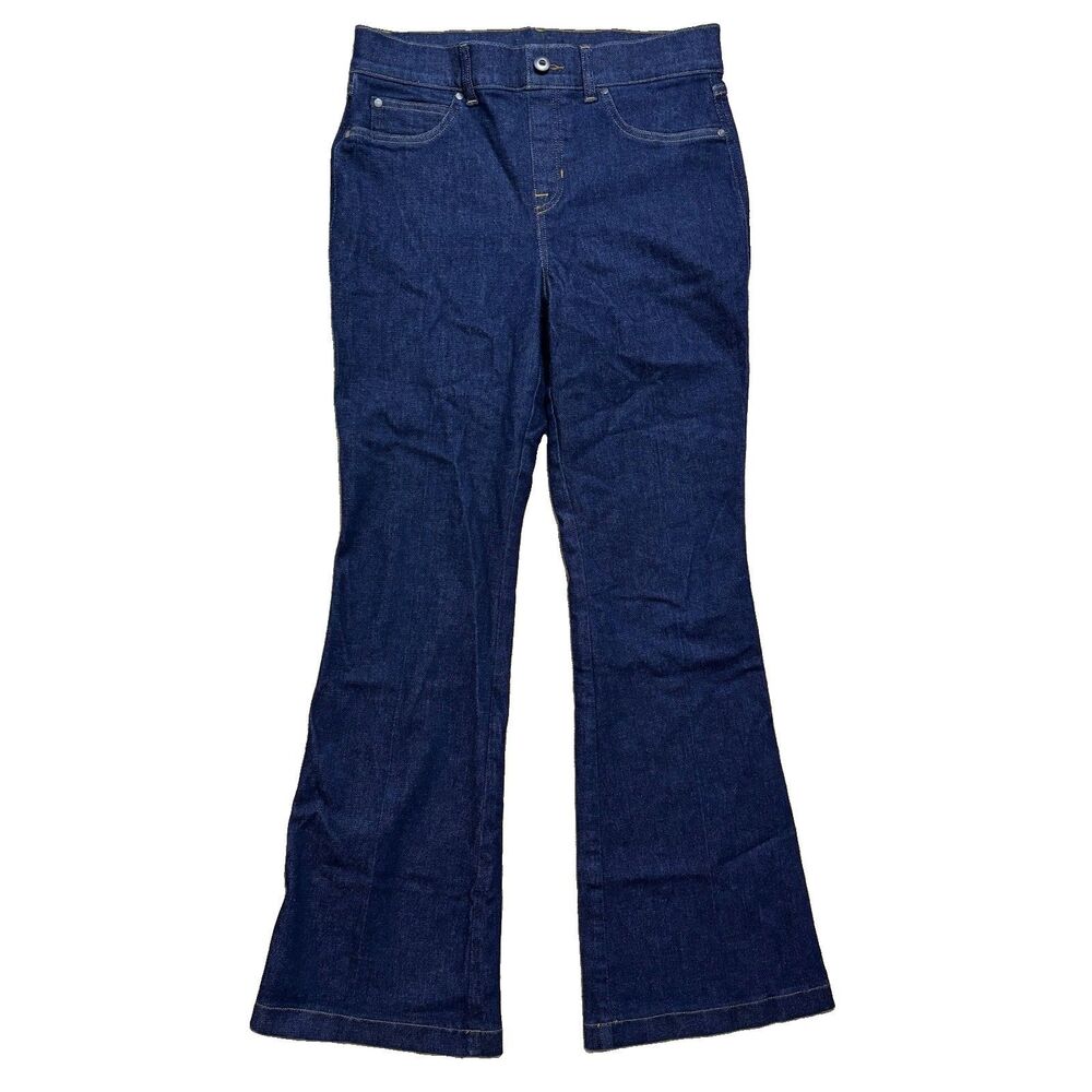 Spanx Everywear Flare Jeans Sz Large 31x32 Dark Wash High Rise Pull-On Stretch